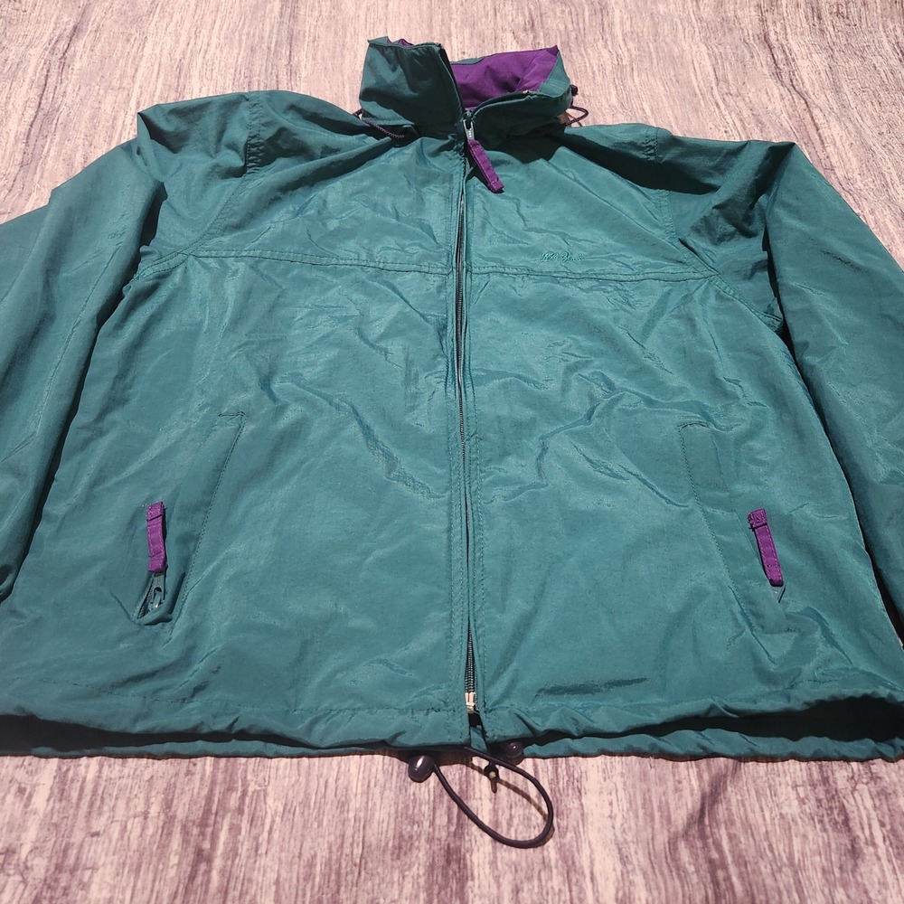 LL Bean 90's Kids Teal Blue Purple Lightweight Windbreaker Jacket Size L (14-16)